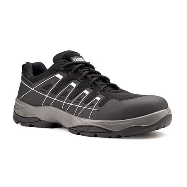 Pantofi de protectie usori S3 SRC SCHORL, negri, cu bombeu si lamela anti-perforatie din compozit, dungi reflectorizante, talpa Nitril-PU rezistenta la uleiuri