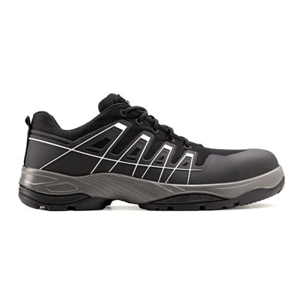 Pantofi de protectie usori S3 SRC SCHORL, negri, cu bombeu si lamela anti-perforatie din compozit, dungi reflectorizante, talpa Nitril-PU rezistenta la uleiuri