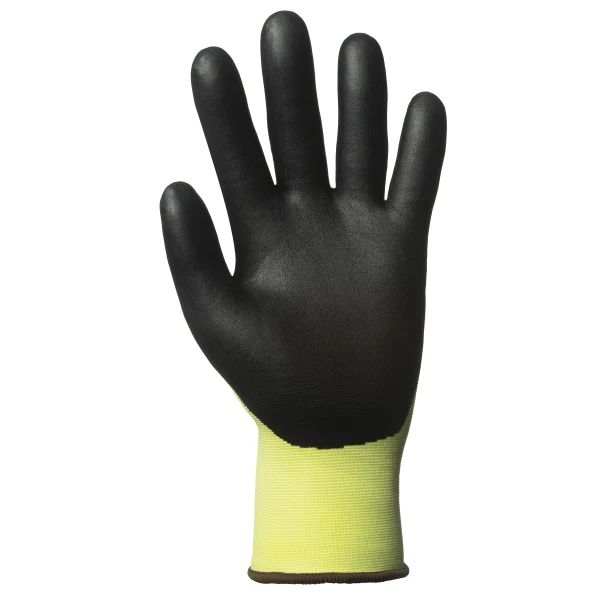Manusi de protectie cu rezistenta la taiere 3/B, Hi-Viz, EUROCUT N318HV, galben fluorescent, cu imersie micro-spuma de nitril pe palma, Coverguard