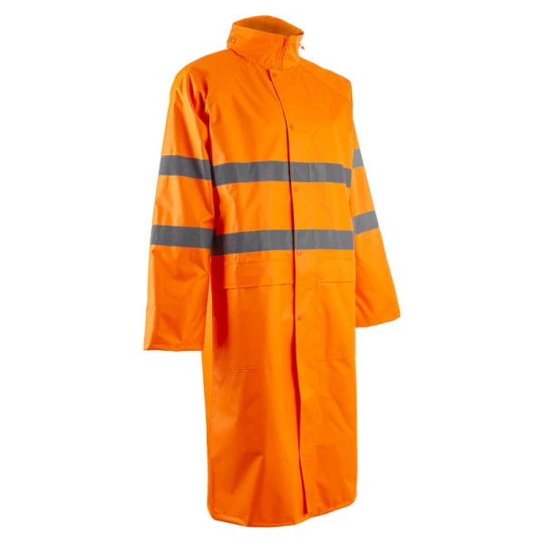 Pelerina lunga Hi-Viz, impermeabila, pentru ploaie si vant, Kawa, portocaliu, cu benzi reflectorizante, lungime 120 cm, EN 20471:3, EN 343: 4.4