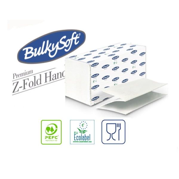 Prosoape de hartie BULKYSOFT PREMIUM, pliate Z, 2 straturi, 24x20.5cm , 150 servetele/pachet, 25 pachete/bax