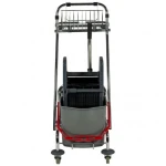 Carucior de curatenie cu cadru metalic, cromat si 2 galeti , 2x17L, cu suport sac, storcator mop, cos pentru detergenti si roti din cauciuc-03