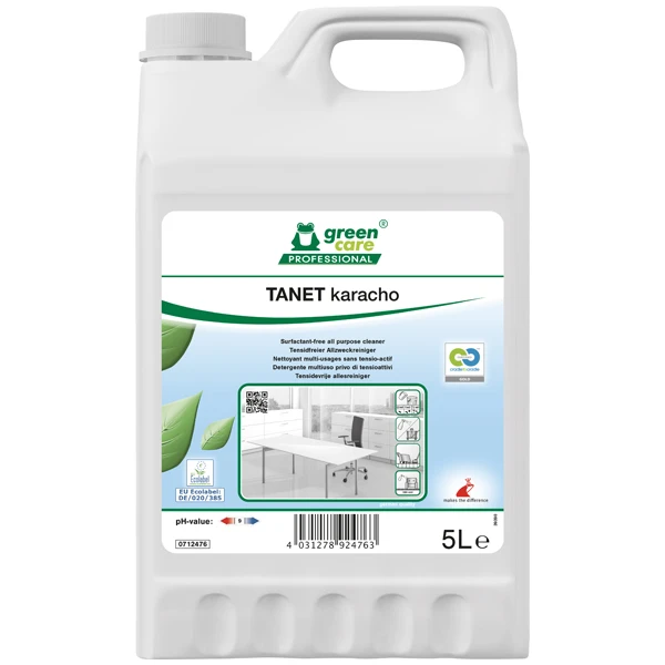 Detergent ecologic concentrat, Tanet Karacho, Green Care, pentru mobila,usi, pardoseli, covoare, tapiserii, textile, 5L, certificat Ecolabel, Cradle-to-Cradle, CLP Free, Biodegradabil complet