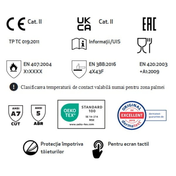 Manusi de protectie Tegera Infinity 8814, cu imersie din spuma de nitril, dexteritate ridicata, rezistenta la taiere F, functie de ecran tactil, protectie termica EN407:2004 -  100°C, certificate FOOD Contact