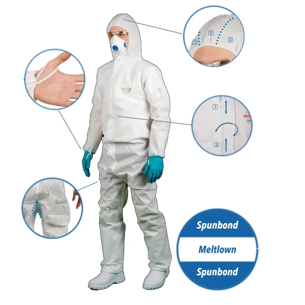 Combinezon de protectie, OxyChem C110, clasa 5/6, polipropilena, alb, antistatic, protectie impotriva contaminarii cu chimicale, microorganisme si particule radioactive, marime S