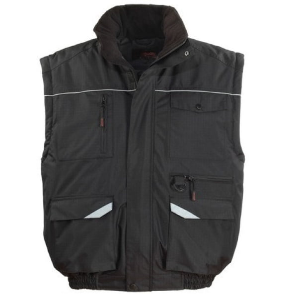 Jacheta RIPSTOP 2/1, geaca cu maneci detasabile, neagra, rezistenta la rupere, dungi decorative reflectorizante, protectie impotriva umezelii, frigului si vantului