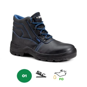 Bocanci de protectie SRC, FO, ELBI II, negri, fara bombeu, piele bovina hidrofobizata, talpa antiderapanta, flexibila, rezistenta la uleiuri, Coverguard