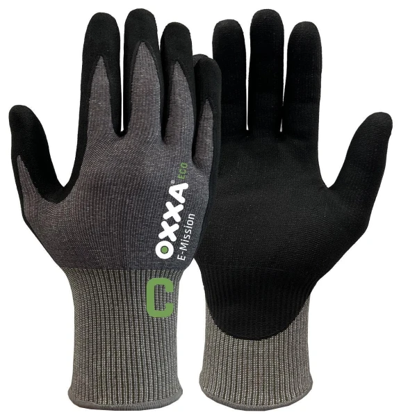 Manusi de protectie anti-taiere, nivel C, OXXA® E-Mission Cut C 52-700, suport din fibre reciclate, imersate in spuma de nitril, aderenta in medii uscate, ude, uleioase, compatibile cu dispozitive touchscreen