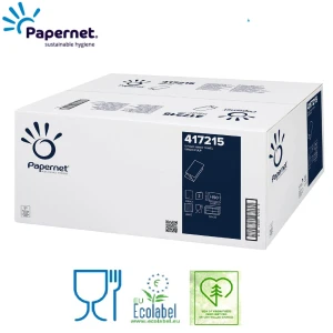 Prosoape de hartie pliate V Papernet 417215, celuloza pura, 2 straturi, alb, 21 x 24cm, certificate  Ecolabel, Food Contact, 150 servetele/pachet, 20 pachete/bax