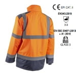 CG5KAP170_Jacheta impermeabila HI-Viz, de ploaie si vant, Kazan, portocaliu-albastru, benzi reflectorizante impermeabilitate 8000 mm, respirabilitate 5000 g_m²_24h_spate