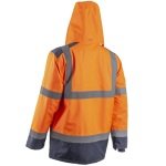 CG5KAP170_Jacheta impermeabila HI-Viz, de ploaie si vant, Kazan, portocaliu-albastru, benzi reflectorizante impermeabilitate 8000 mm, respirabilitate 5000 g_m²_24h_spate_gluga