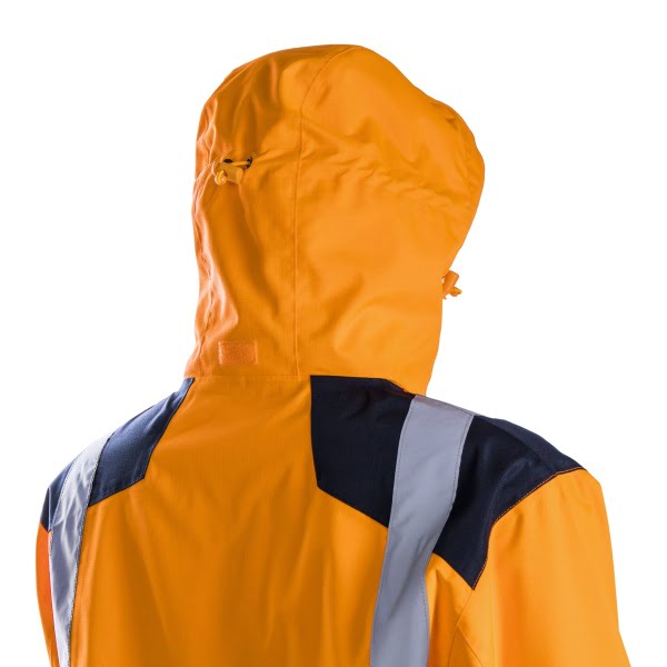 Jacheta impermeabila HI-Viz, de ploaie si vant, SANGAKU, portocaliu-albastru, benzi reflectorizante, se poate purta peste jacheta sau geaca, impermeabilitate 8000 mm, respirabilitate 5000 g/m²/24h