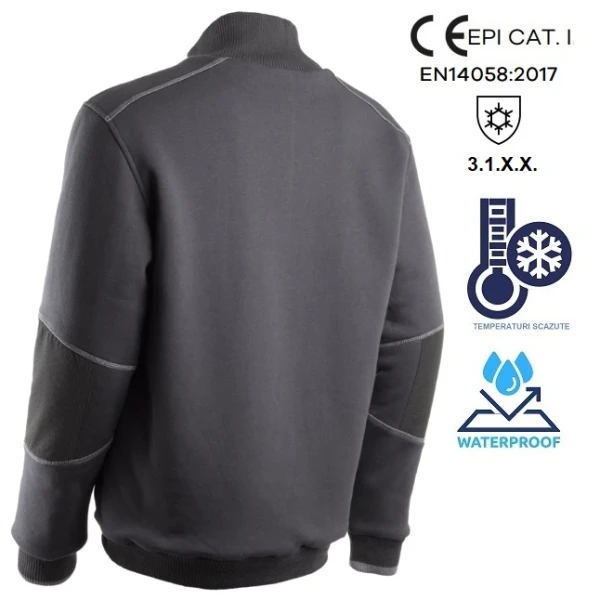 Hanorac captusit, hidrofug, Rakoun, gri, confortabil calduros, coate intarite cu Ripstop, captuseala Sherpa, Coverguard