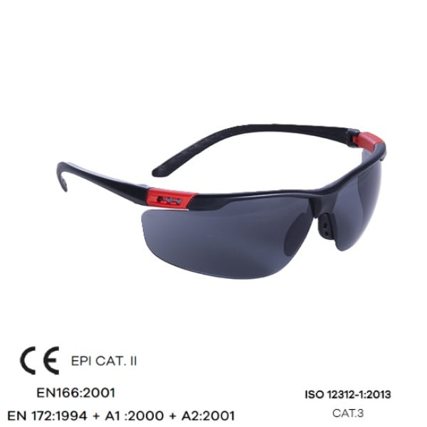 Ochelari protectie THUNDERLUX, lentile fumurii, tratate anti-zgâriere (K), filtru UV, brate flexibile, reglabile, suport de nas reglabil, 25 grame, Coverguard