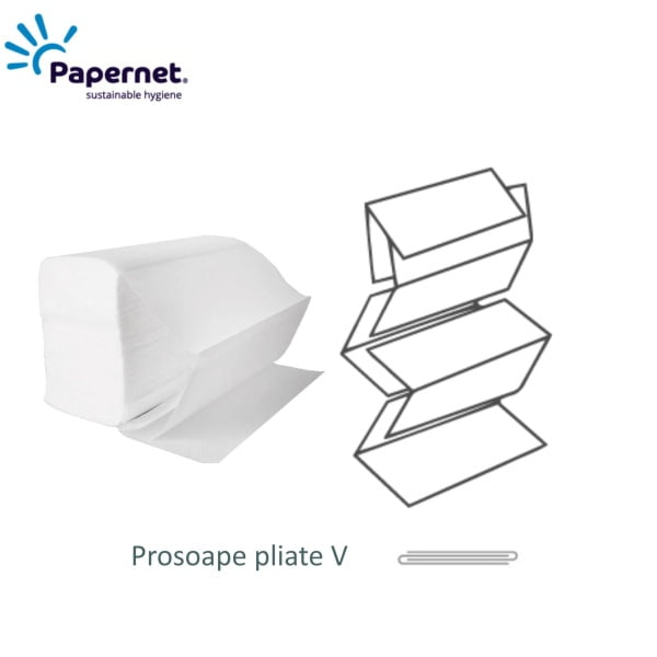 Prosoape de hartie pliate V, Papernet 402292, albe, 21x24cm, 2 straturi, celuloza, certificate Ecolabel, 210 servetele / pachet, 15 pachete / bax