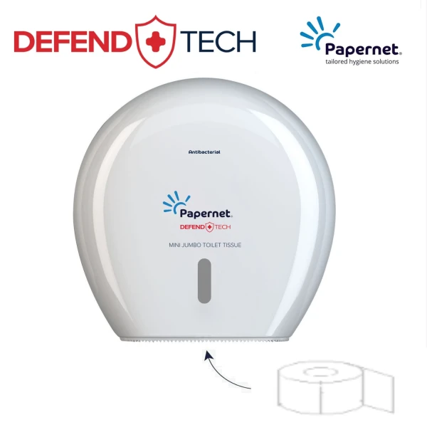 Dispenser Antibacterial DEFEND TECH, Papernet 416145, alb, pentru hartie igienica jumbo, dimensiuni 24.9 x 14.8 x 25.7 cm
