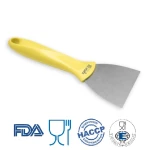 IGX1124Y-Scraper / Racleta cu lama din otel inoxidabil,  75 mm, cu maner galben din plastic, rezistent pana la 121° C, pentru industria alimentara, certificata HACCP, FDA