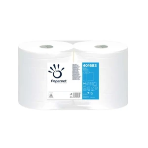 Rola industriala Papernet, 401683, 2 straturi, alba, 136 m, 496 portii/rola, confectionat din celuloza pura, Ecolabel, 2 role/bax
