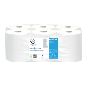 Rola prosop hartie autocut, Papernet 416634 Dry Tech, alba, 1 strat, celuloza pura, 135 m, 6 role/bax, certificat pentru industria alimentara, Food Contact