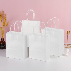 Punga hartie, alba, cu maner sfoara - 20x9x25cm - 100 BUCATA.