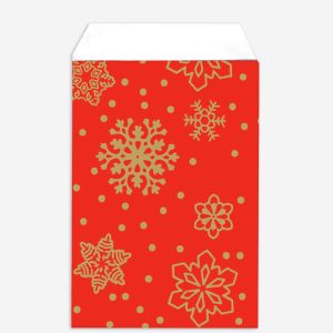 Punga mercerie rosie fulg de nea - 7x12 cm - lwc alb 70gr/m2 - 250 BUCATA