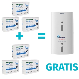 6 pachete hartie igienica , rola cu derulare centrala, fara miez, 2 straturi + DISPENSER GRATUIT!